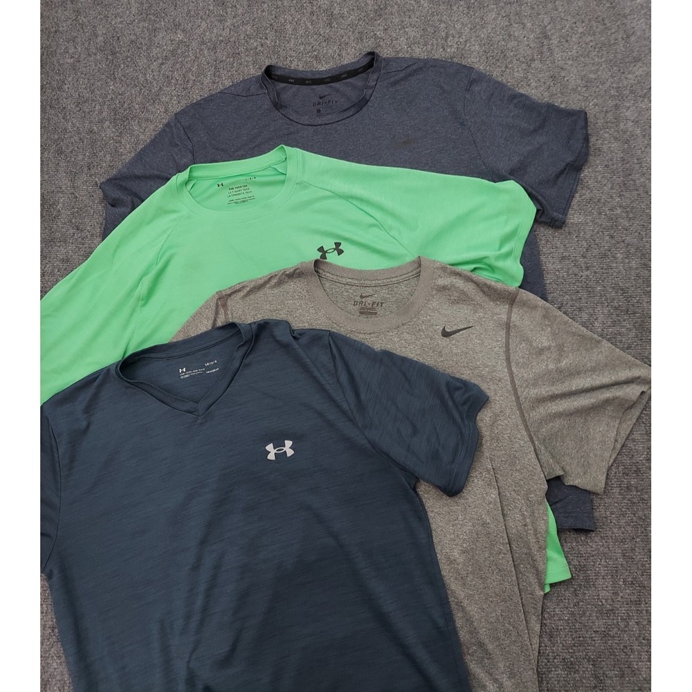 Lot 4 NIKE UNDER ARMOUR Shirt Mens Large Perfomance Logo Short Sleeve Athletic